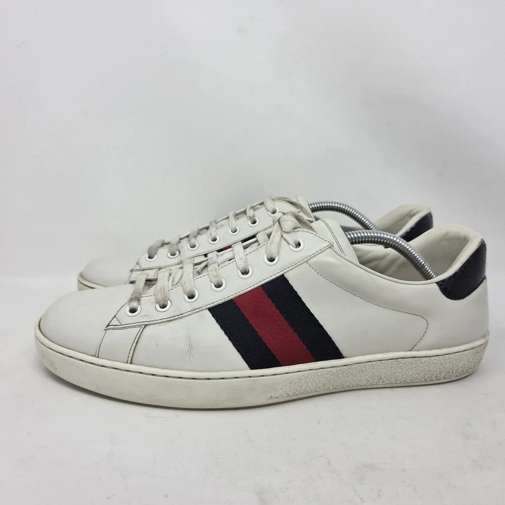 Gucci Ace Sneakers 386750 White Leather Low-Top Sneakers Men's Size 11